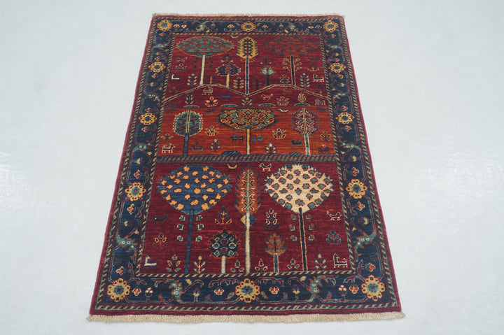 3x4 Red Gabbeh Tree of Life Hand Knotted Rug