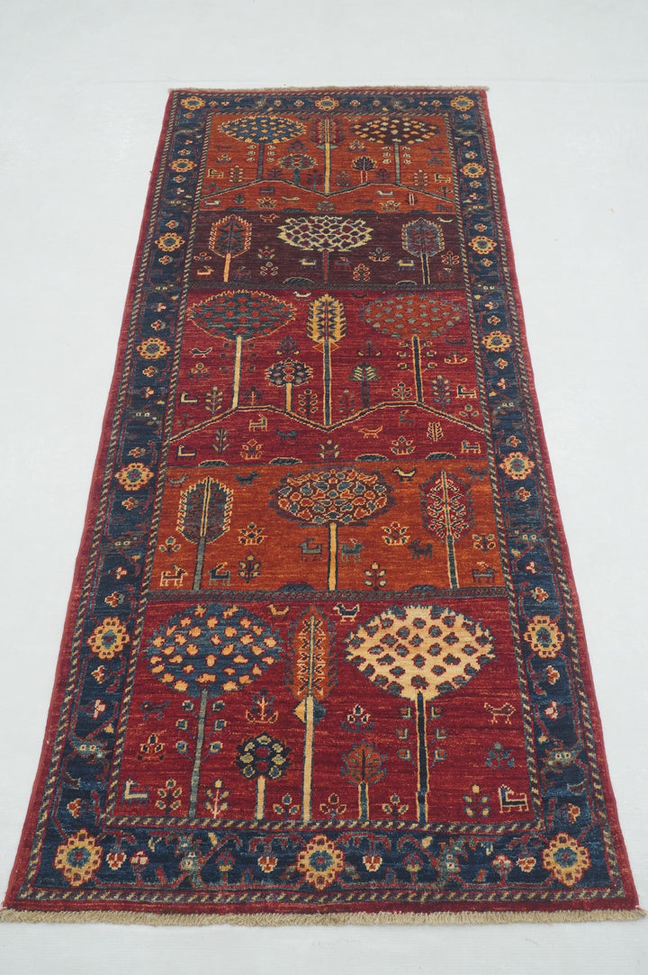 7 ft Red Gabbeh Landscape Tree of life Afghan Runner Rug