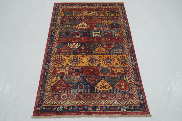 3x5 Red Animal Gabbeh Afghan Hand Knotted Tribal Rug