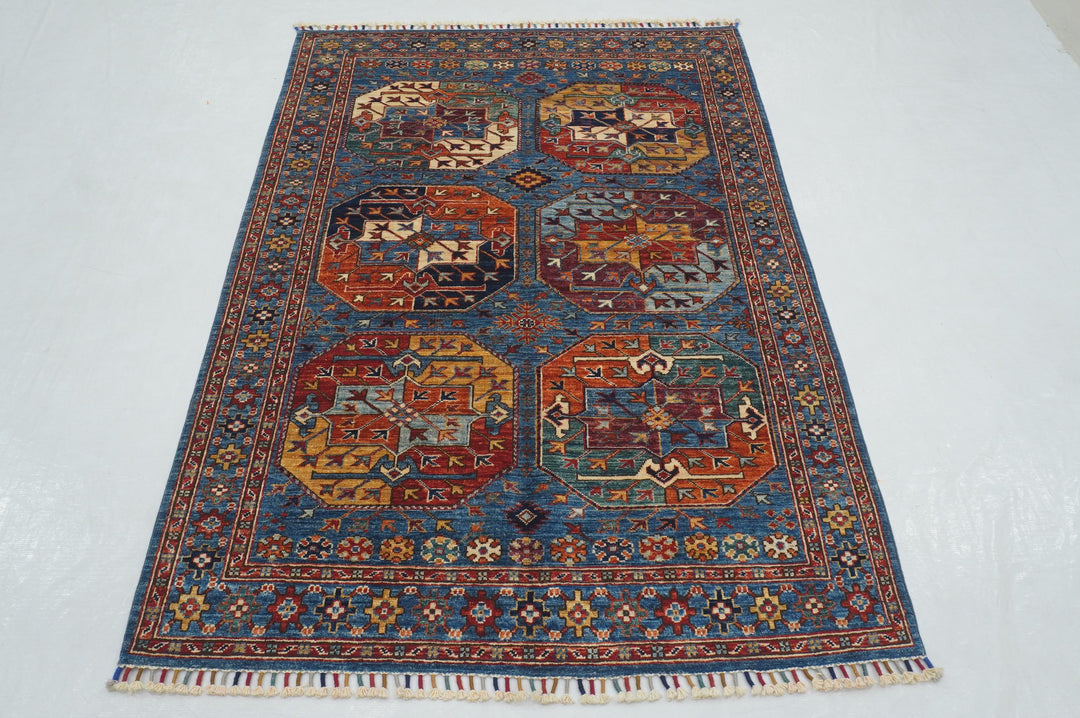 4x6 Blue Afghan Ersari Turkmen hand knotted Oriental Rug