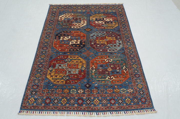 4x6 Blue Afghan Ersari Turkmen hand knotted Oriental Rug