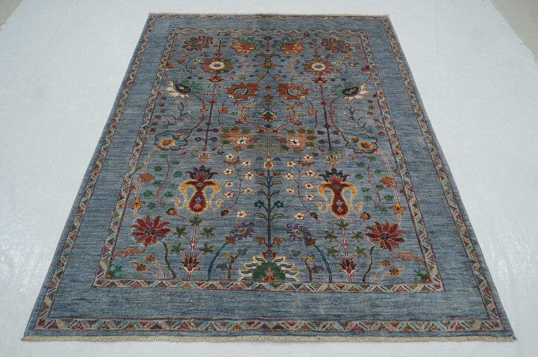 SOLD 5x7 Blueish Gray Waziri Afghan Hand Knotted Oriental Rug