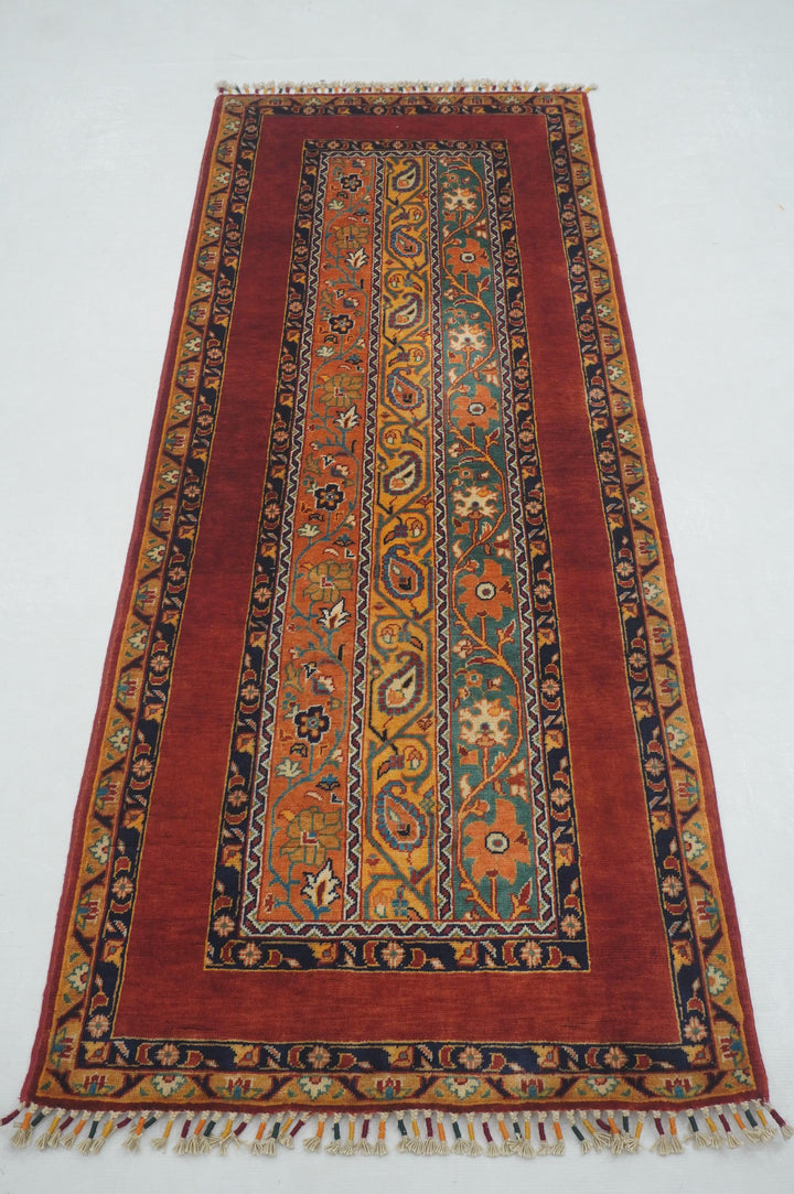 7 ft Red Turkish Shawl Hand knotted Runner Rug