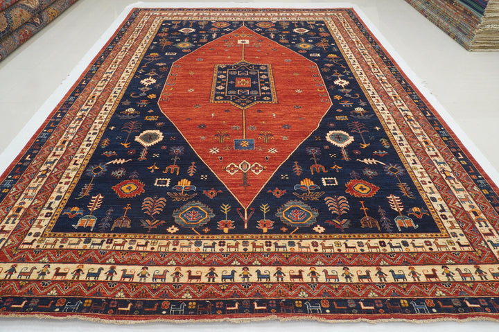 10x14 Red Navy Blue Tribal Gabbeh Afghan Qashqai Rug