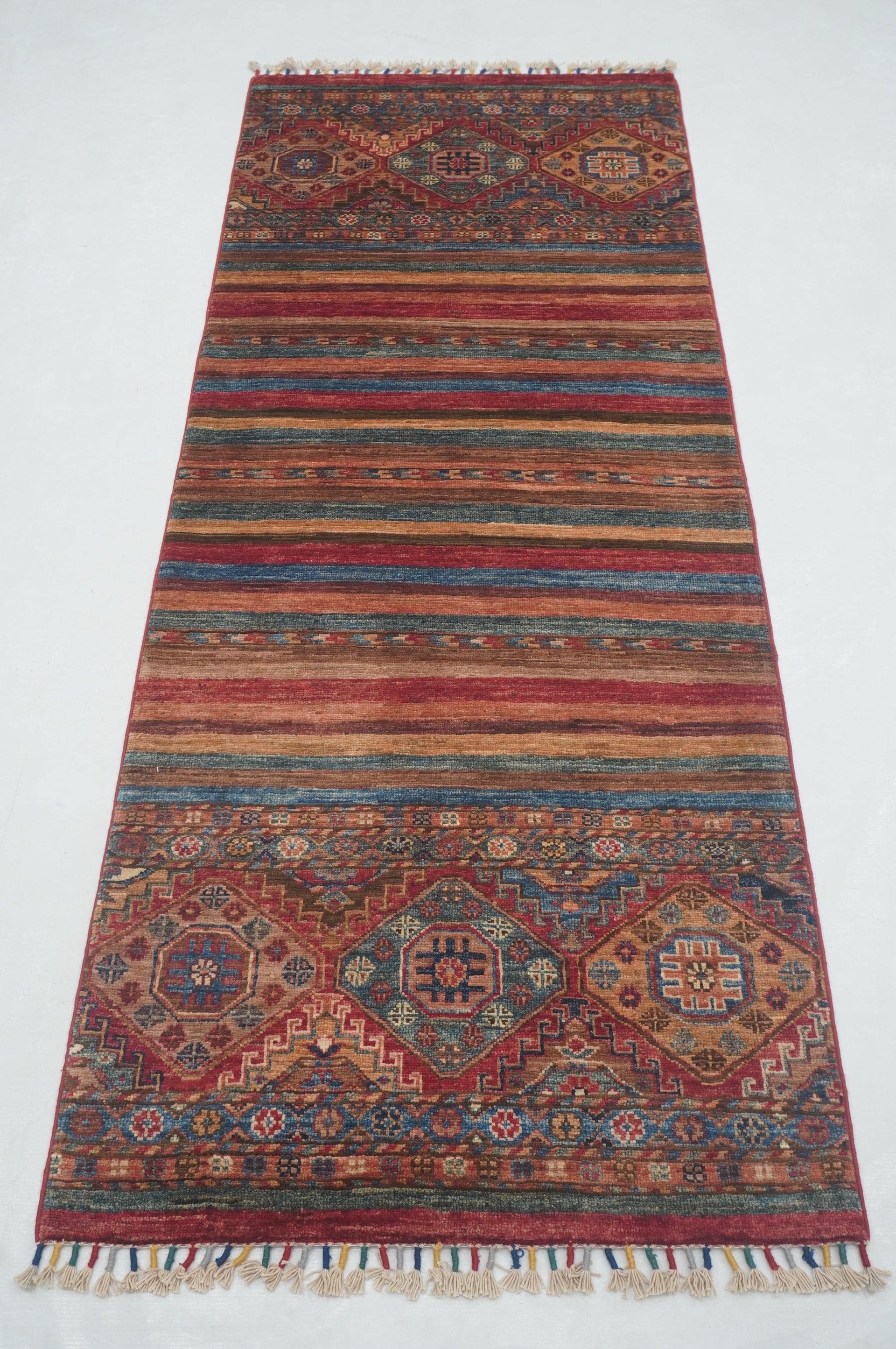 3x7 Red Tribal Afghan hand knotted Runner Rug