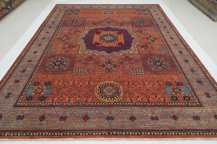 9x12 Orange Mamluk Hand knotted Turkish Medallion Rug