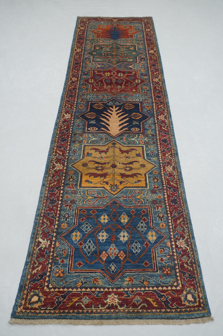 3x10 Blue Bakhtiari Afghan hand knotted Tribal Runner Rug