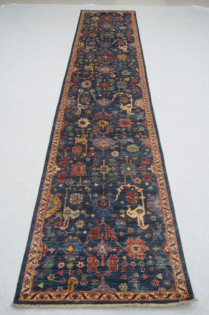 13 ft Navy Blue Bidjar Afghan Hand knotted Oriental Runner Rug