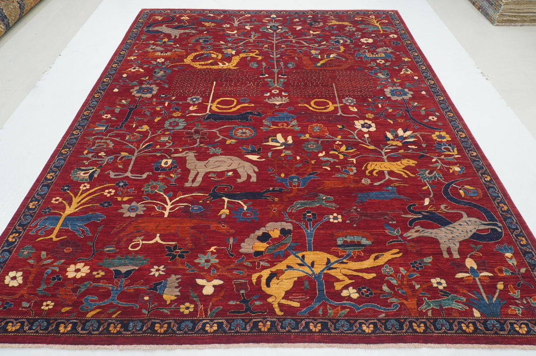 8x10 Red Gabbeh Tribal Afghan Hand Knotted Animals Dragon Rug