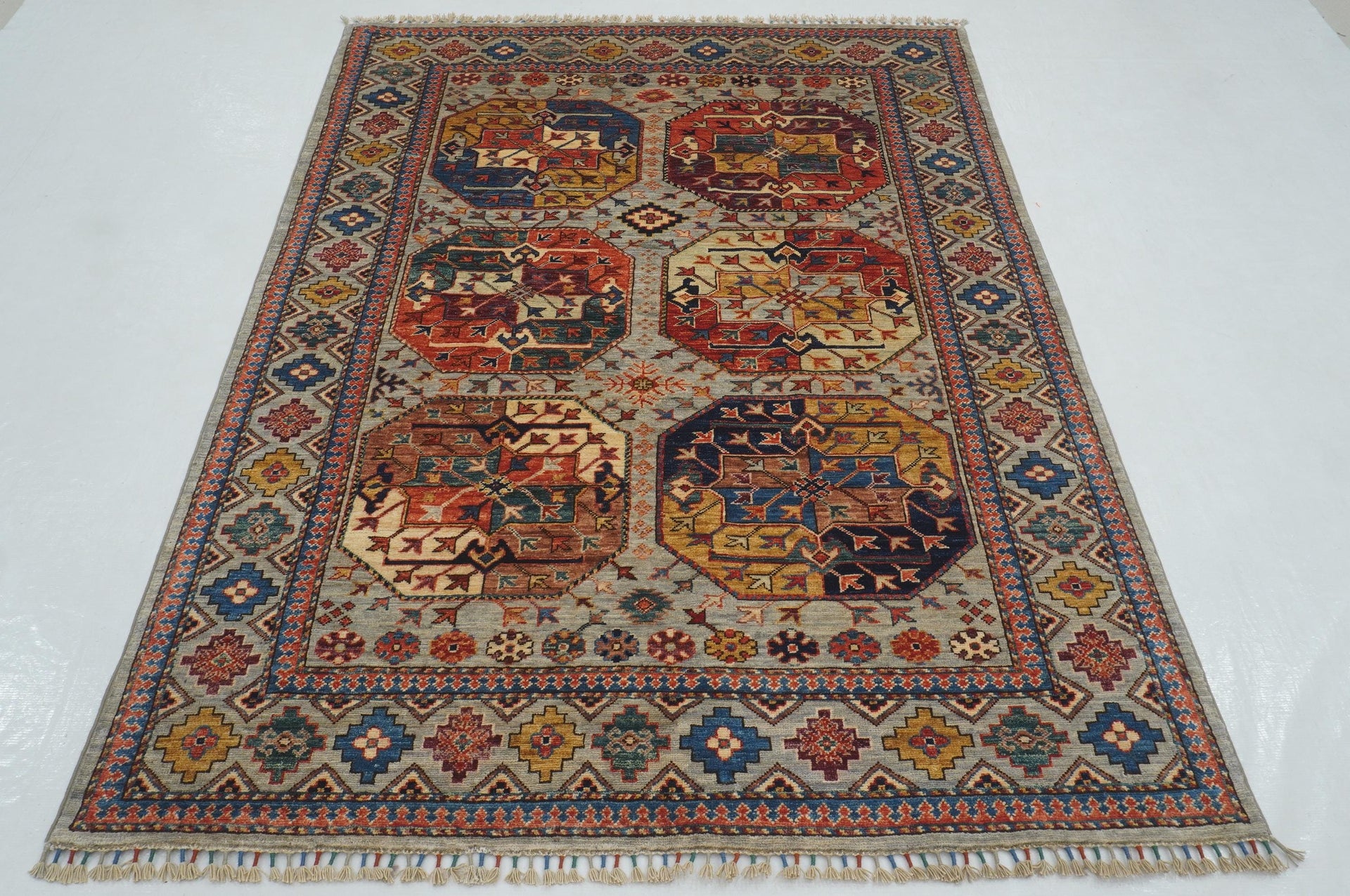 5x7 Gray Ersari Turkmen Afghan hand knotted Tribal Rug