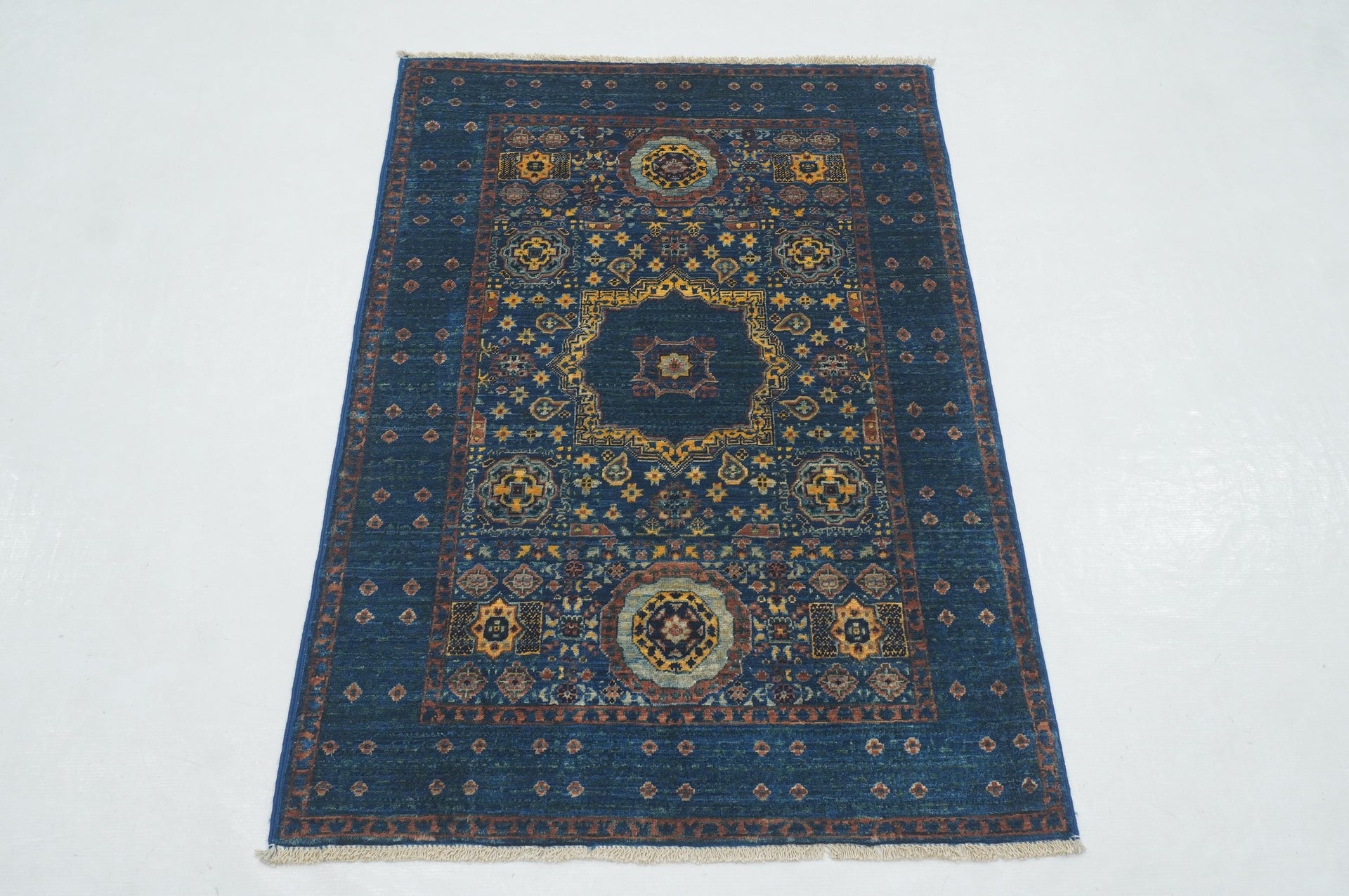 3x4 Navy Blue Mamluk Hand knotted Geometric Turkish Medallion Rug