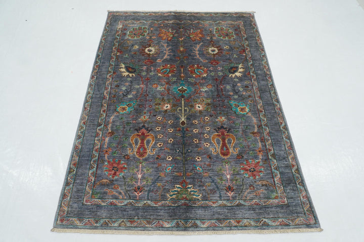 4x6 Blueish Gray Waziri Afghan Hand Knotted Oriental Rug