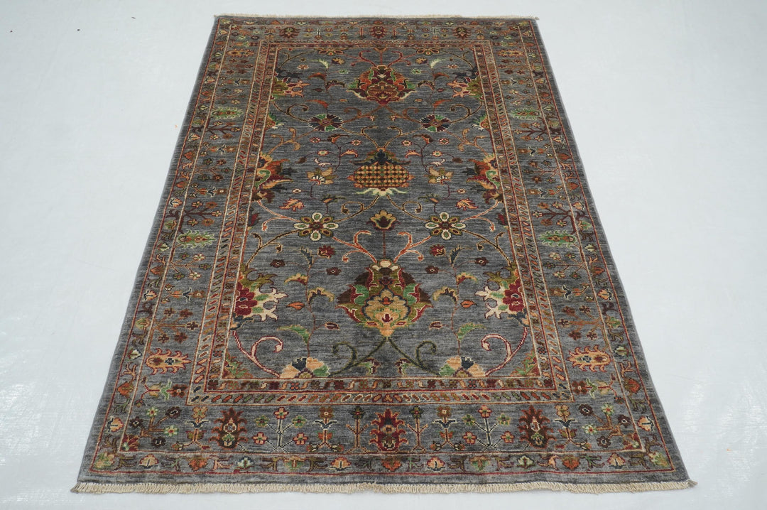 4x6 Blueish Gray Waziri Afghan Hand Knotted Oriental Rug