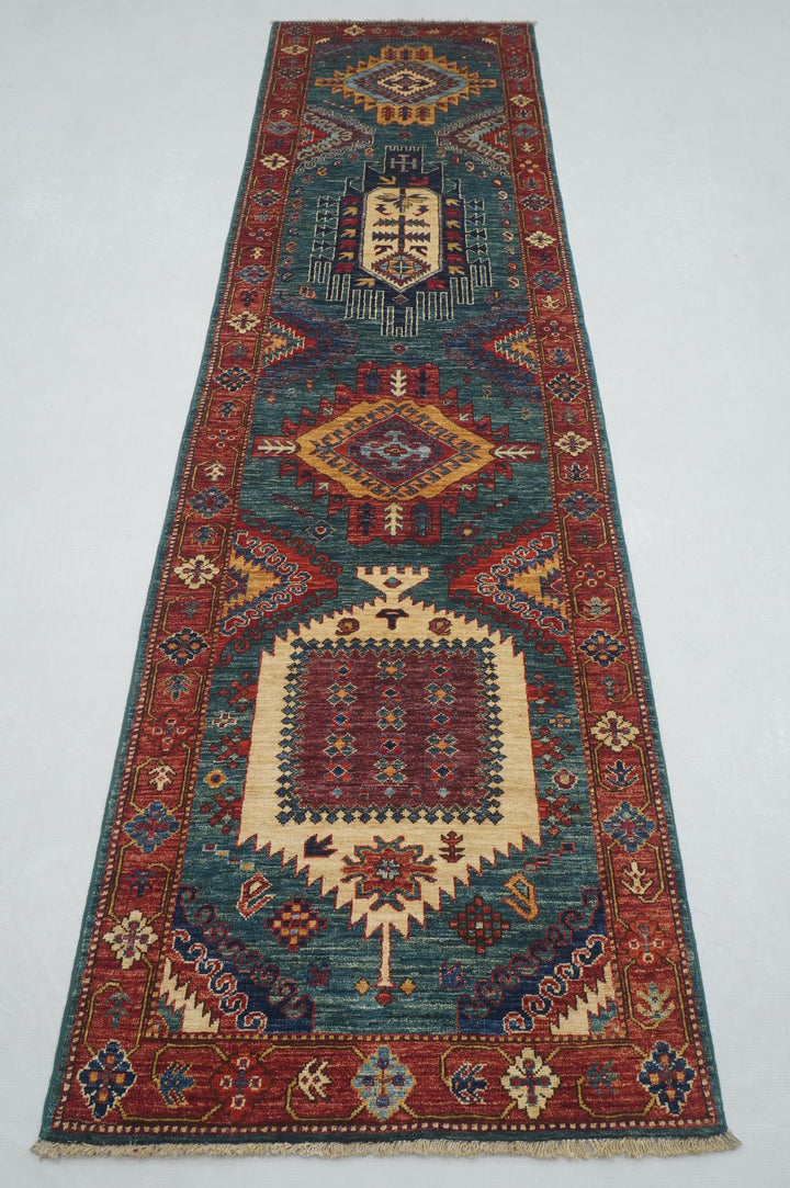 10 Ft Green Malayer Afghan hand knotted Oriental Runner Rug