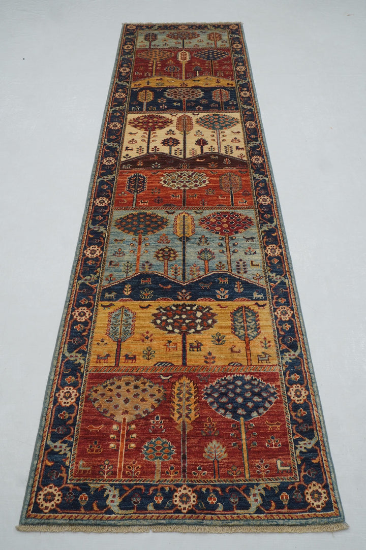 10 ft Blue Landscape Gabbeh Tree of life Afghan Runner Rug