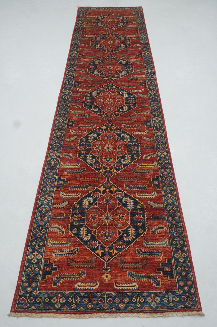 12 ft Red Heriz Traditional Afghan Hand knotted Runner Rug