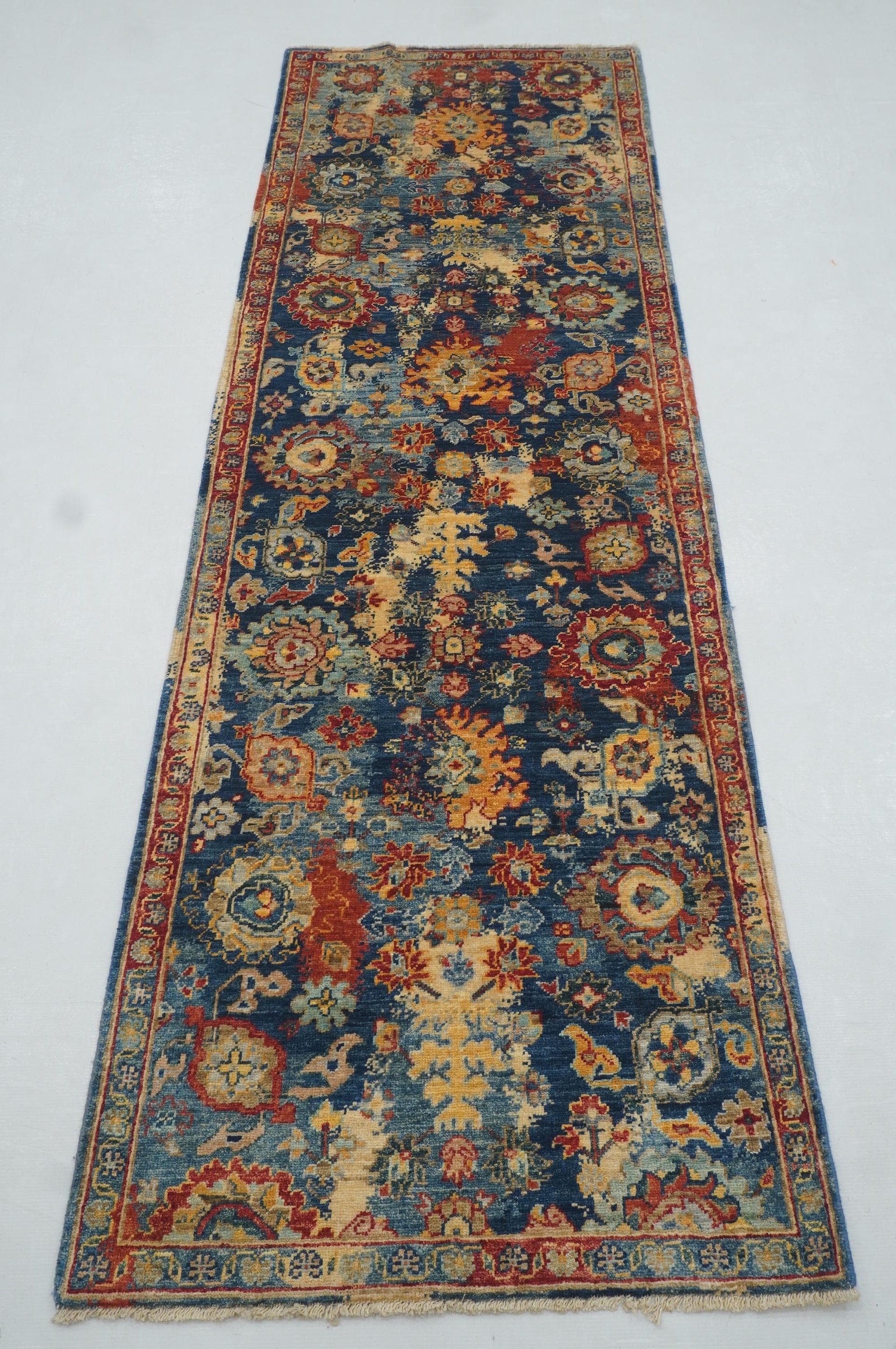 8 Blue Modern Bidjar Afghan Hand knotted Runner Rug