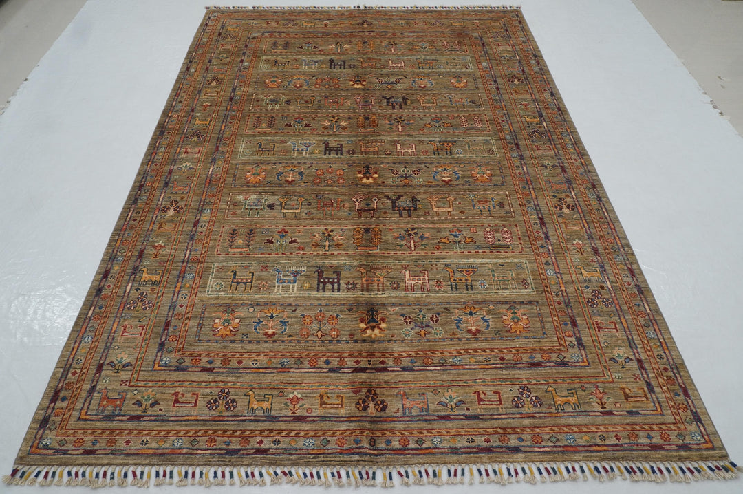 6x8 Gray Gabbeh Nomadic Tribal Afghan Hand knotted Animal Rug