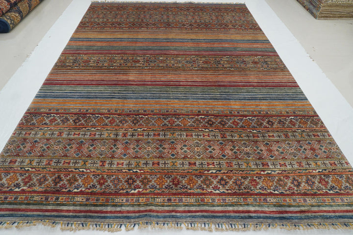 8x11 Gray Tribal Afghan Hand knotted Geometric Rug