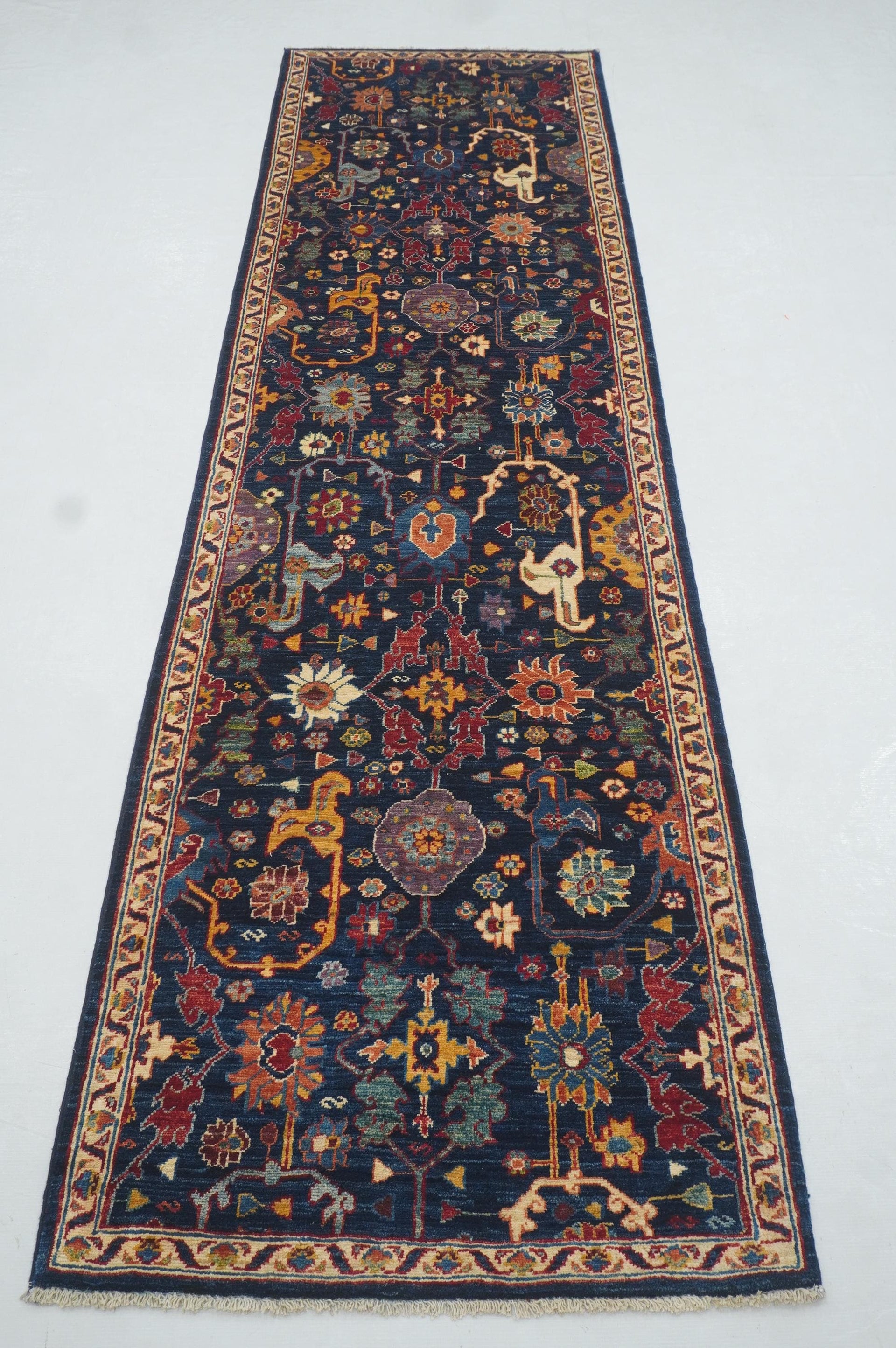 10 ft Navy Blue Bidjar Afghan Hand knotted Runner Rug