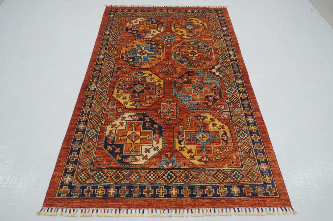 4x7 Red Ersari Afghan hand knotted Oriental Rug