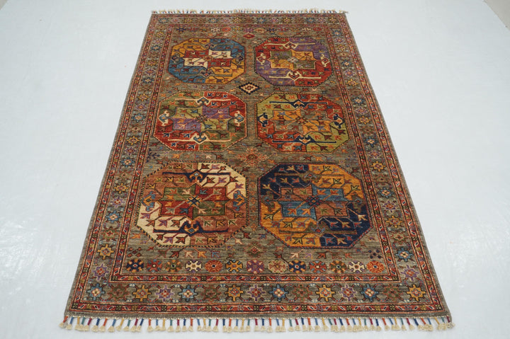 4x6 Gray Ersari Turkmen Afghan hand knotted Tribal Rug