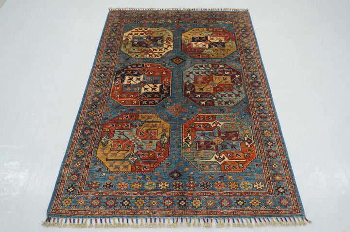 4x6 Blue Afghan Ersari Turkmen hand knotted Oriental Rug