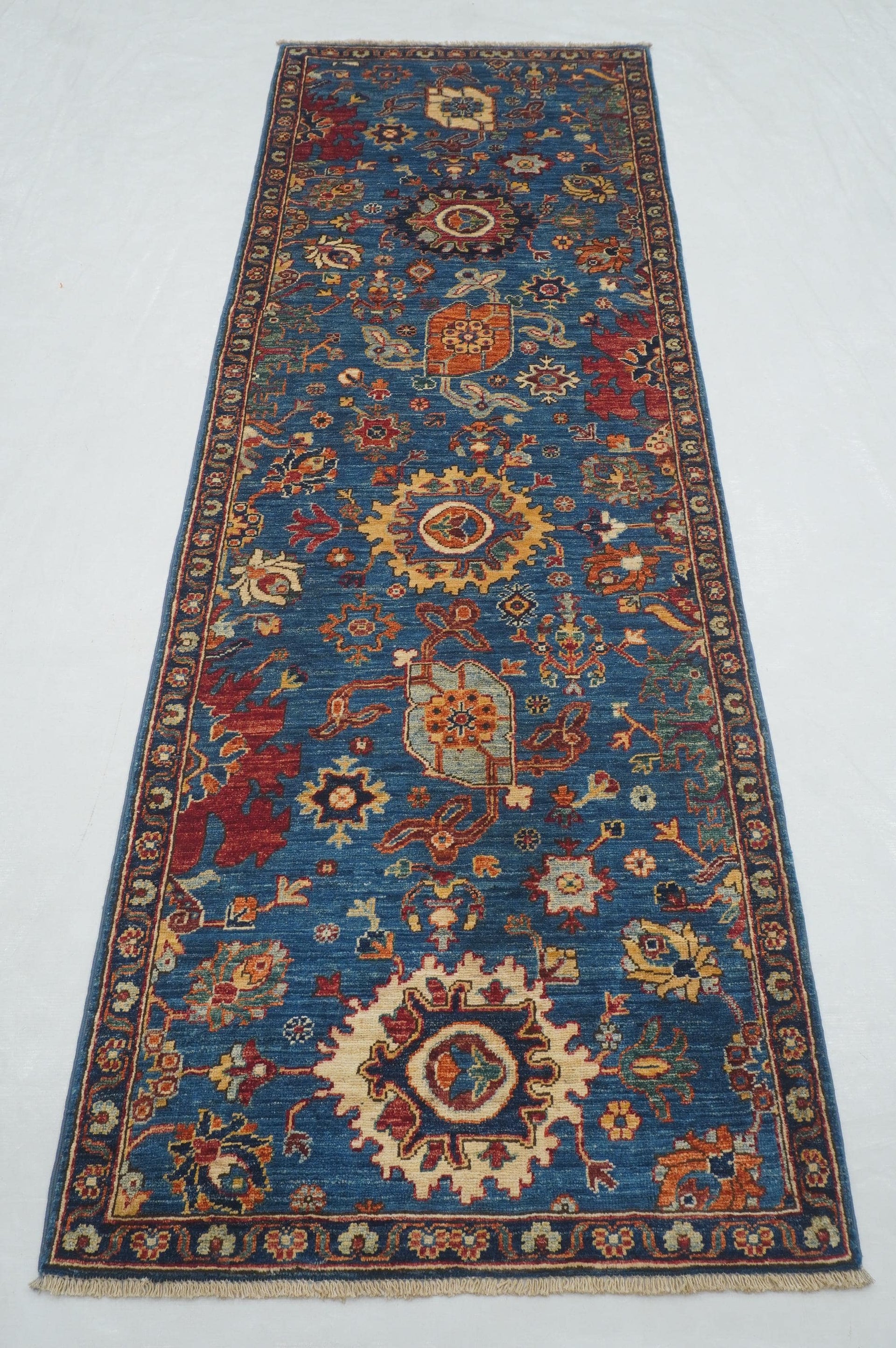8 ft Blue Bidjar Afghan Hand knotted Oriental Runner Rug