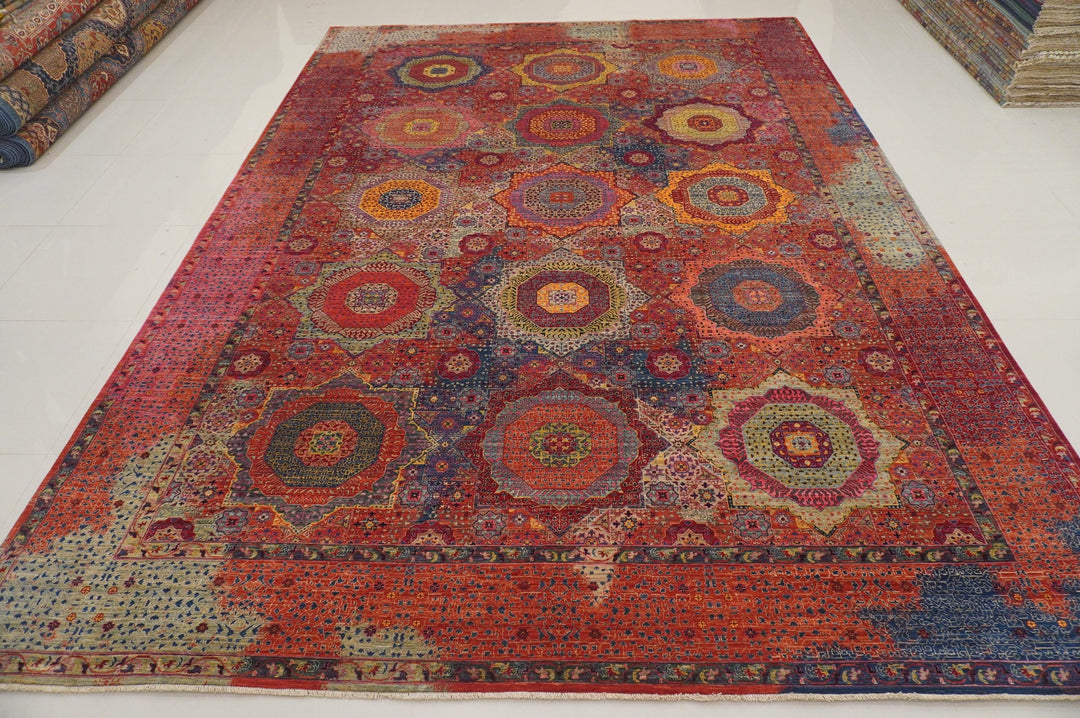 10x14 Red Mamluk Turkish Hand knotted Modern Medallion Rug