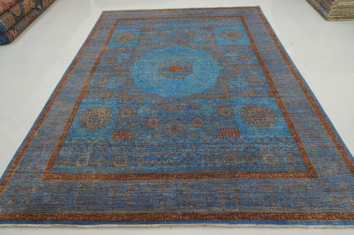 9x12 Bright Blue Mamluk Turkish Hand knotted Medallion Rug