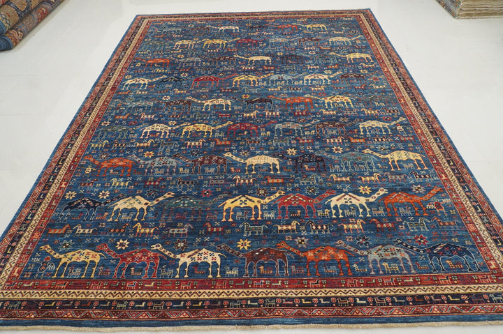 9x12 Blue Tribal Gabbeh Nomadic Afghan Animal Rug