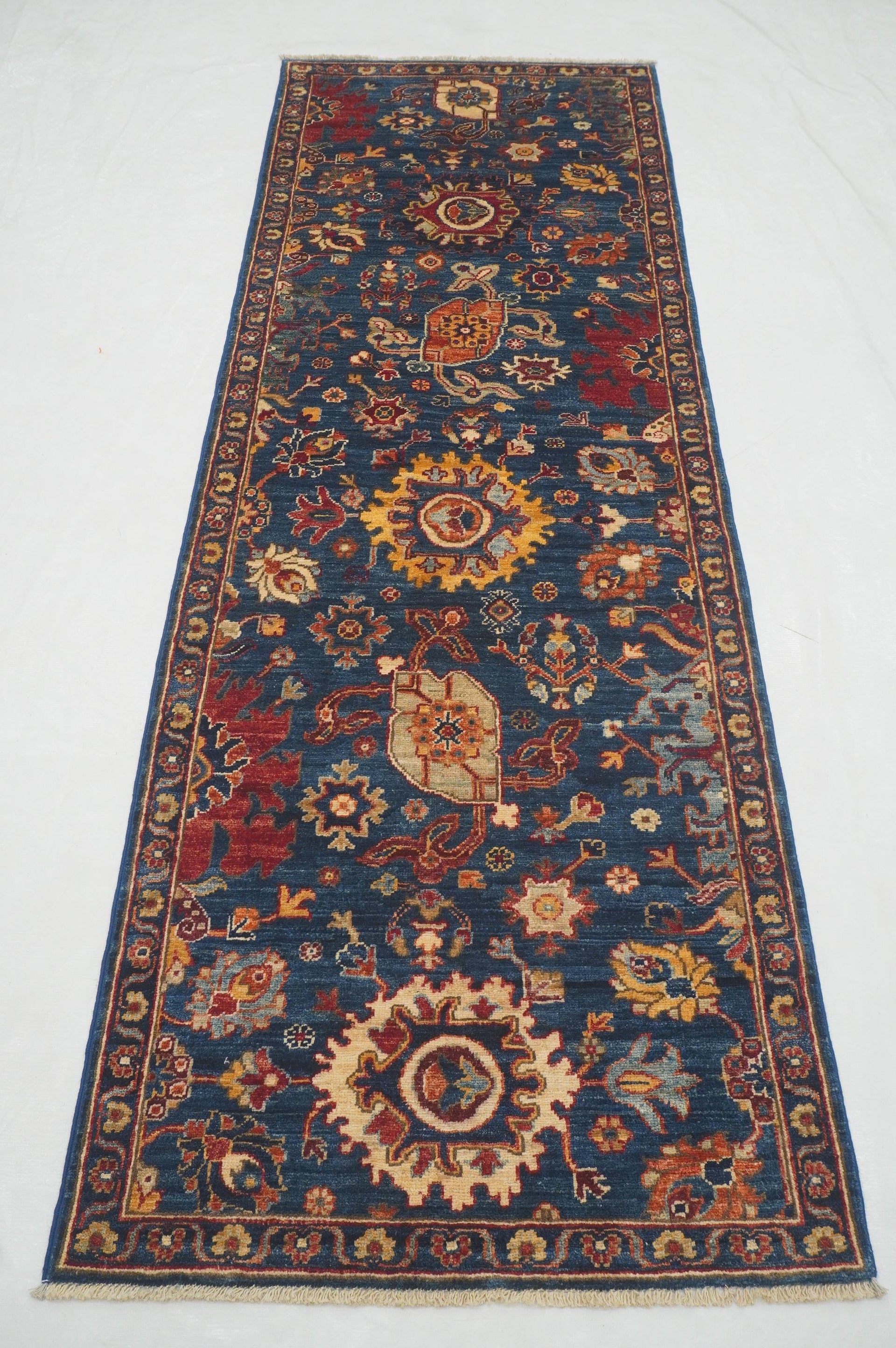8 ft Blue Bidjar Afghan Hand knotted Oriental Runner Rug