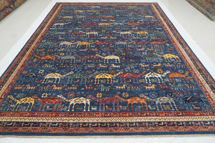 9x12 Blue Tribal Gabbeh Nomadic Afghan Camel Animal Rug