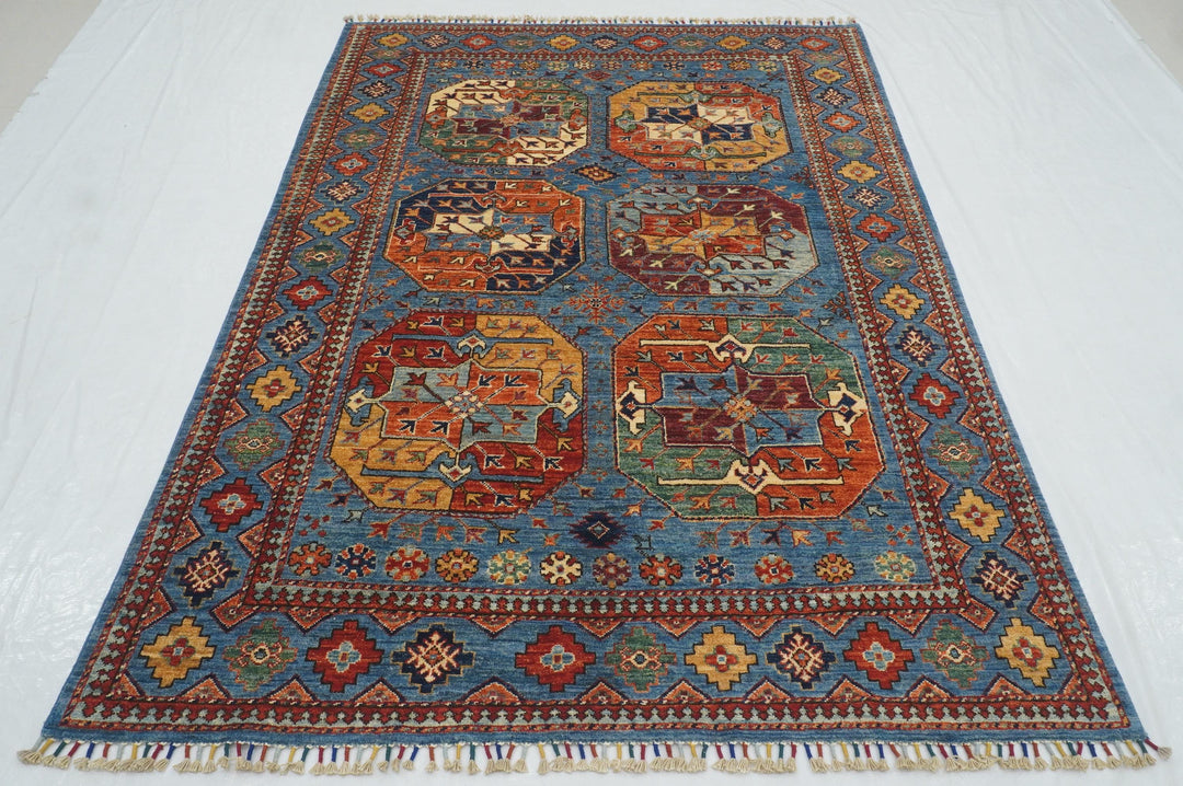 5x7 Blue Ersari Turkmen Afghan Tribal Rug