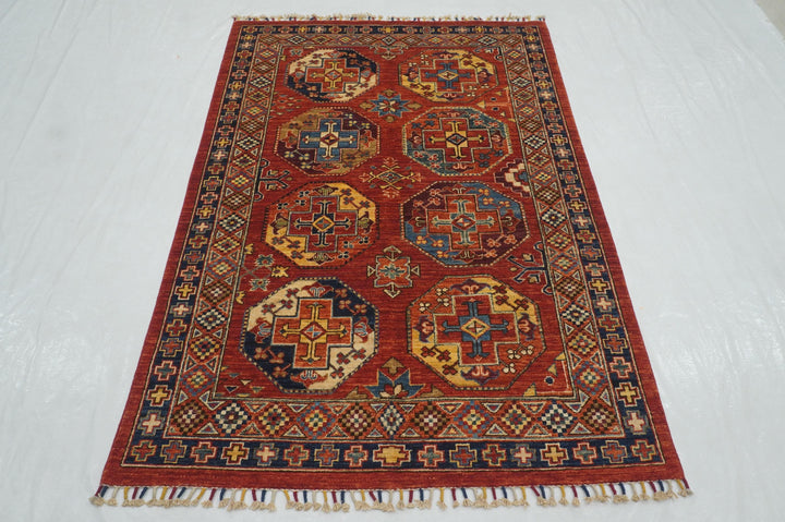 4x6 Red Turkmen Ersari Afghan Oriental Rug