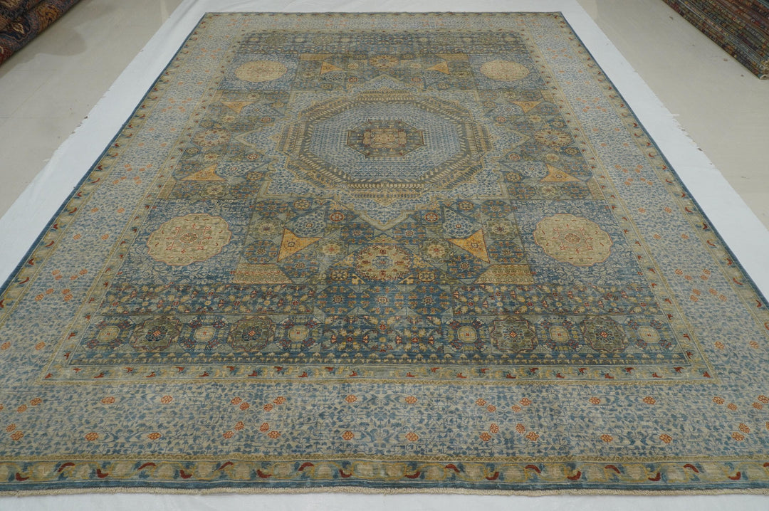 9x12 Blue Mamluk Turkish Hand knotted Medallion Rug