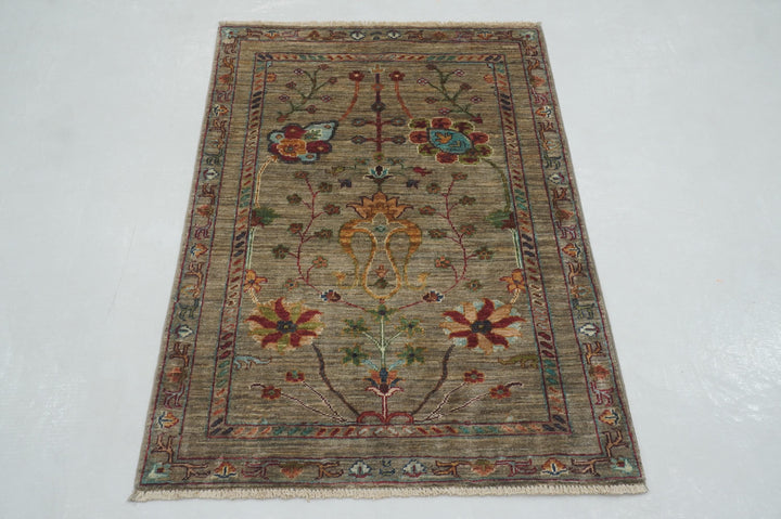 3x4 Gray Waziri Afghan Hand knotted Oriental Rug