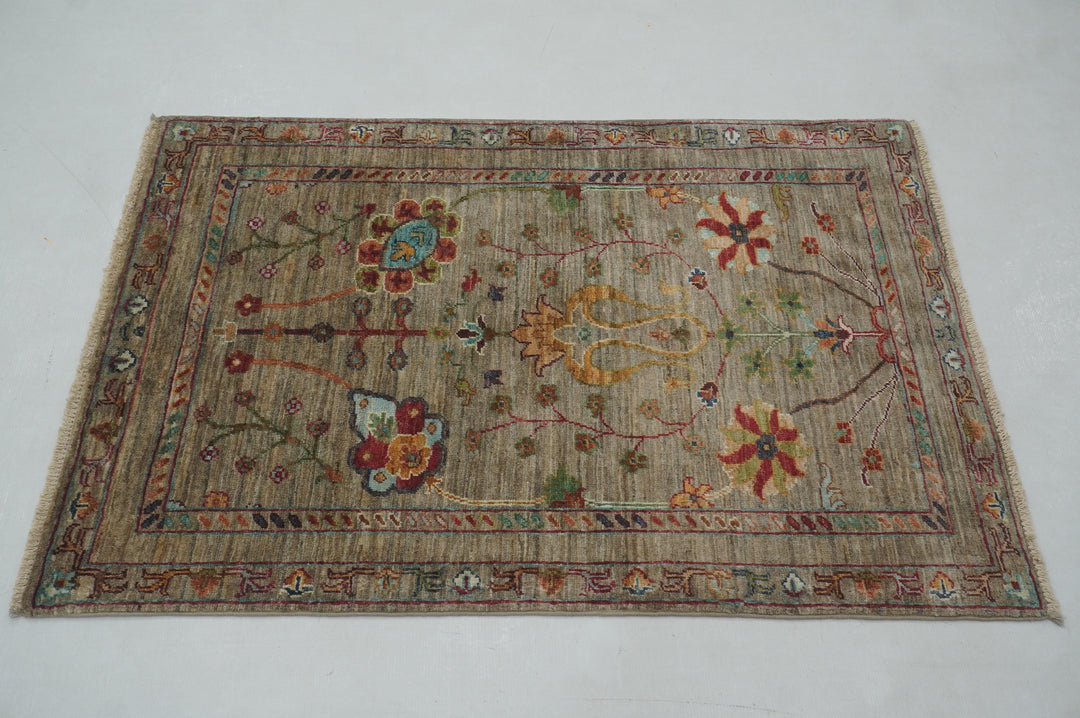 3x4 Gray Waziri Afghan Hand knotted Oriental Rug