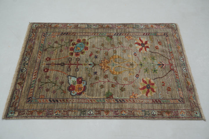 3x4 Gray Waziri Afghan Hand knotted Oriental Rug