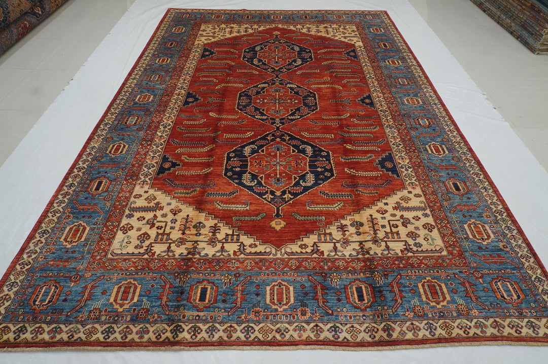 8x12 Red Heriz Afghan Hand Knotted Oriental Rug