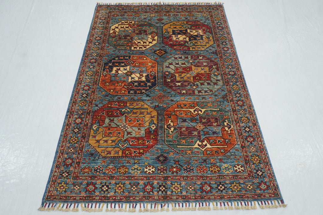 4x6 Blue Afghan Ersari Turkmen hand knotted Oriental Rug