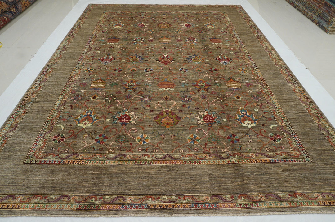 9x12 Gray Waziri Afghan Hand knotted Oriental Rug