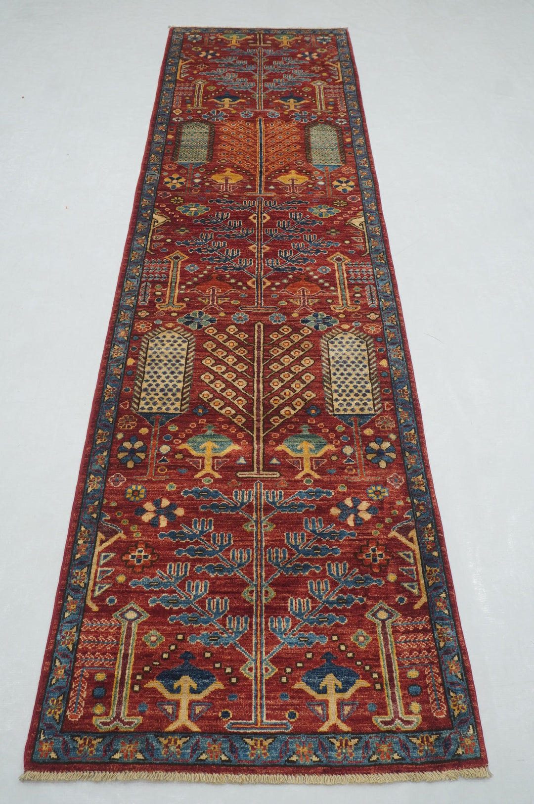 10 ft Red Afghan Bakshaish Hand knotted Runner Rug