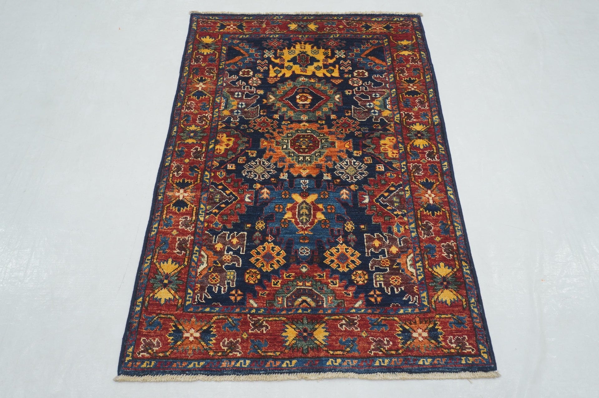 3x5 Navy Blue Baluch Afghan Hand knotted Rug