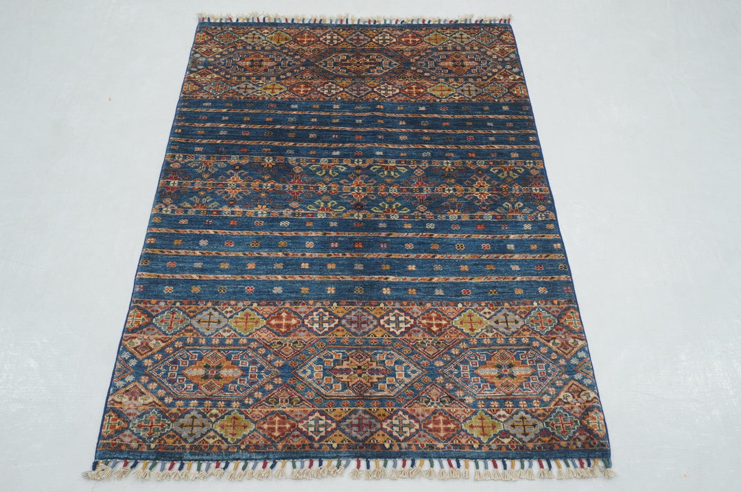 3x5 Navy Blue Tribal Afghan Hand Knotted Rug