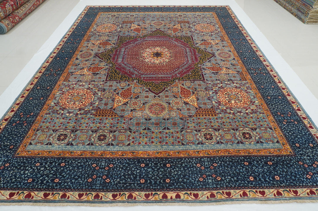 9x12 Blue Mamluk Turkish Hand knotted Medallion Rug