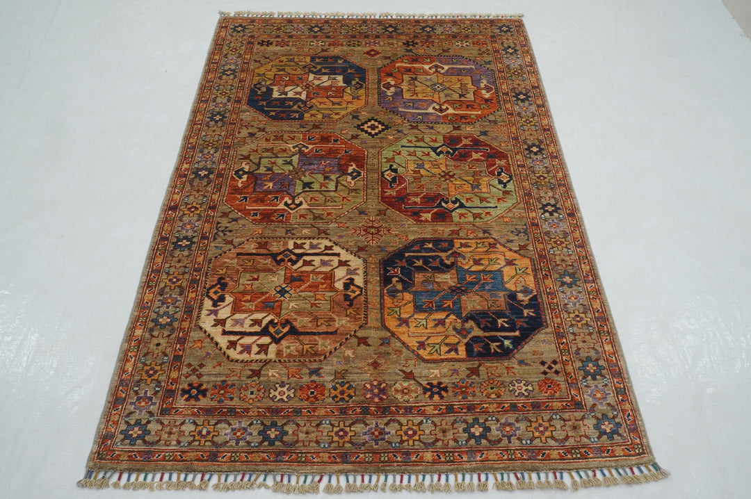 4x6 Taupe Gray Ersari Turkmen Afghan Tribal Rug