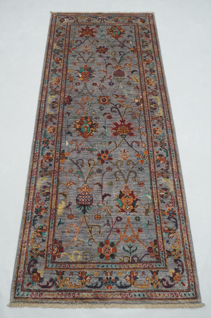 2'6"x6'6" Gray Waziri Afghan Hand knotted Oriental Runner Rug