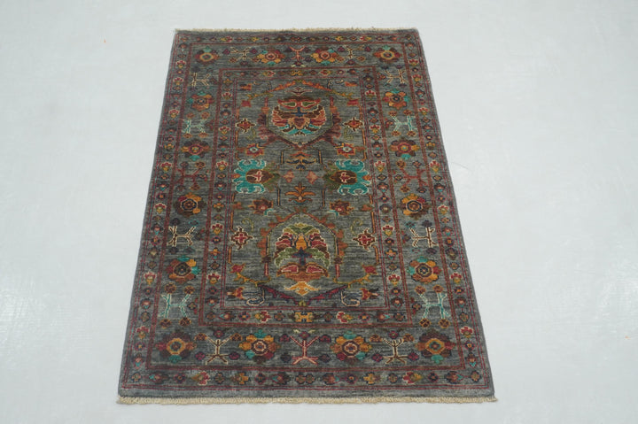 3x4 Blueish Gray Afghan Waziri Hand knotted Rug