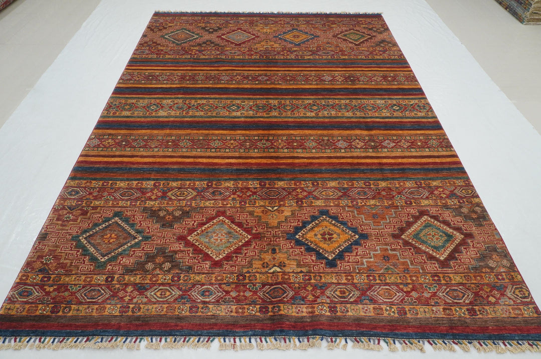 7x10 Red Khorjun Tribal Afghan Hand knotted Rug